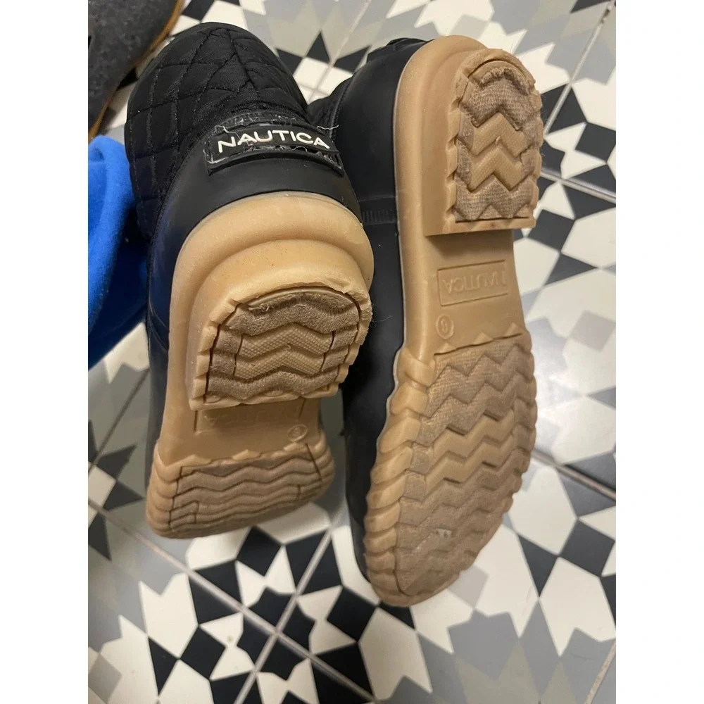 Nautica Womens Dorsay Quilted Duck Boots Black Tan Size 6 Waterproof Ankle Boots